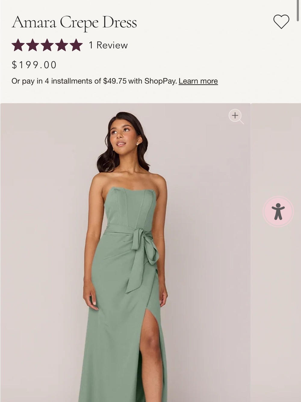 Revelry Amara Strapless Gown in Sage Green